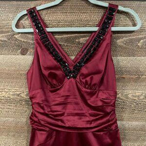The Limited "Vintage" Burgundy Satin V-Neck Tank w/ Beading Detail, Size Small